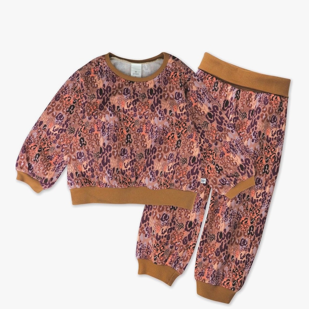 Honest Baby Playful Leopard Print Pullover Sweatshirt and Jogger Set